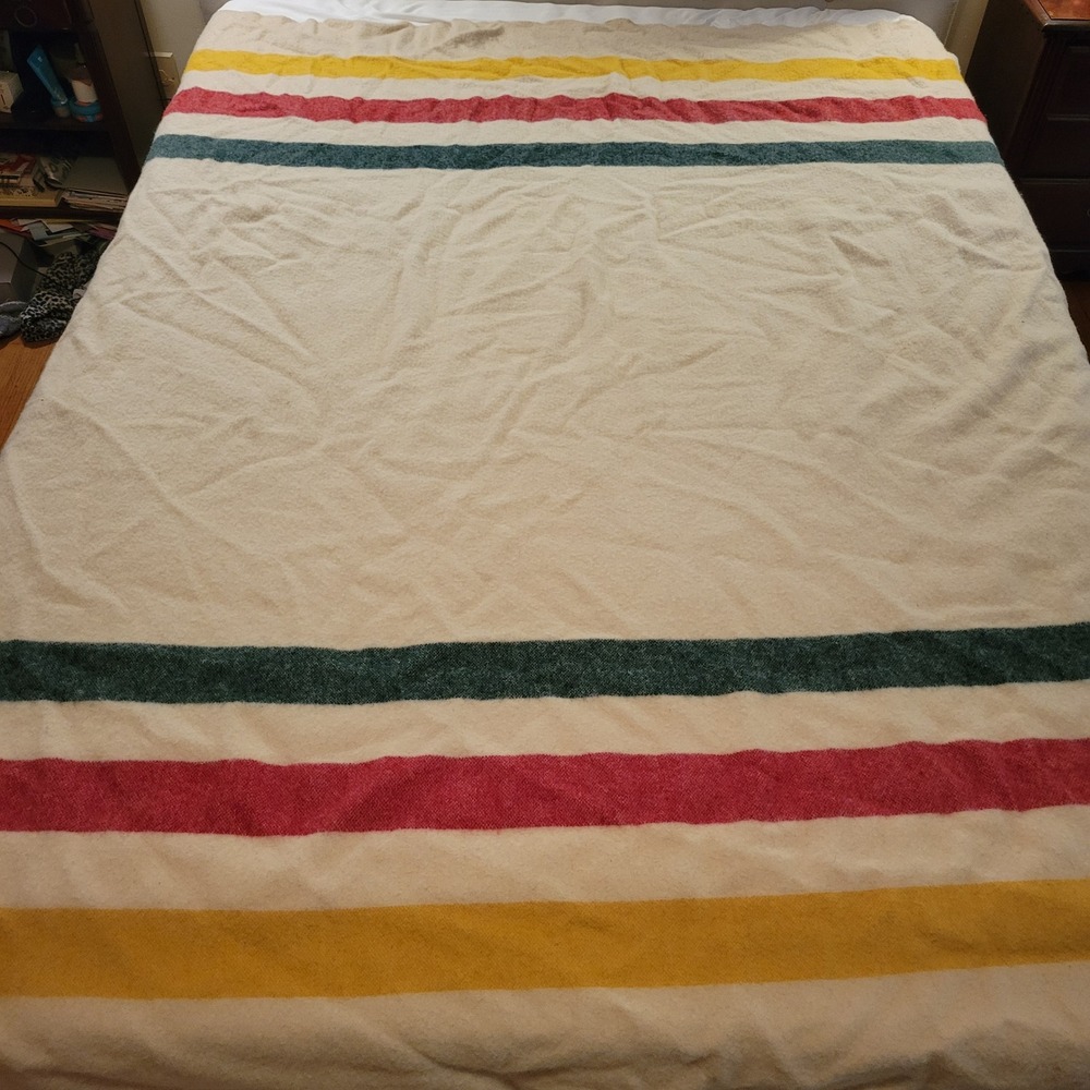 Vintage Pearce Woolrich Hudson Bay Style Wool Blanket Multi Stripe 84x77